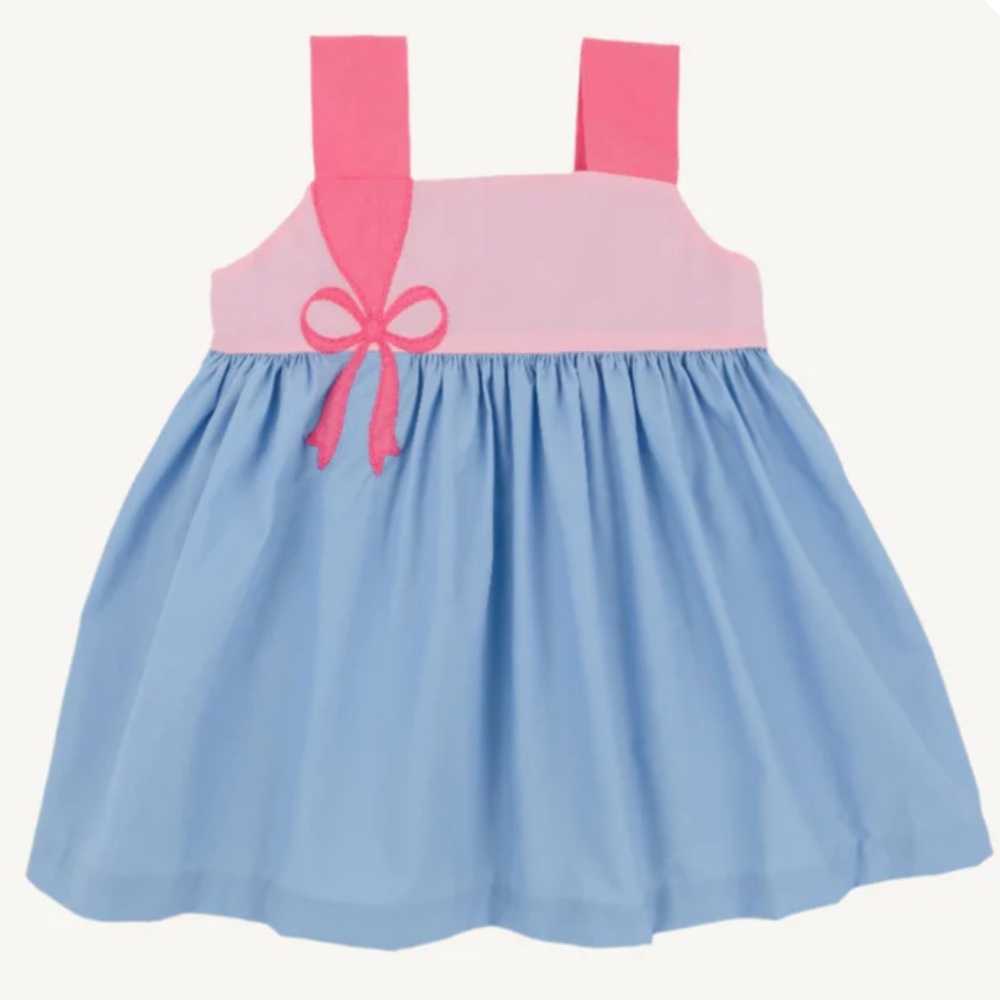 Beaufort Bonnet Company Demi Dress Sarasota Sky with Sandpearl Pink Girls Size 8